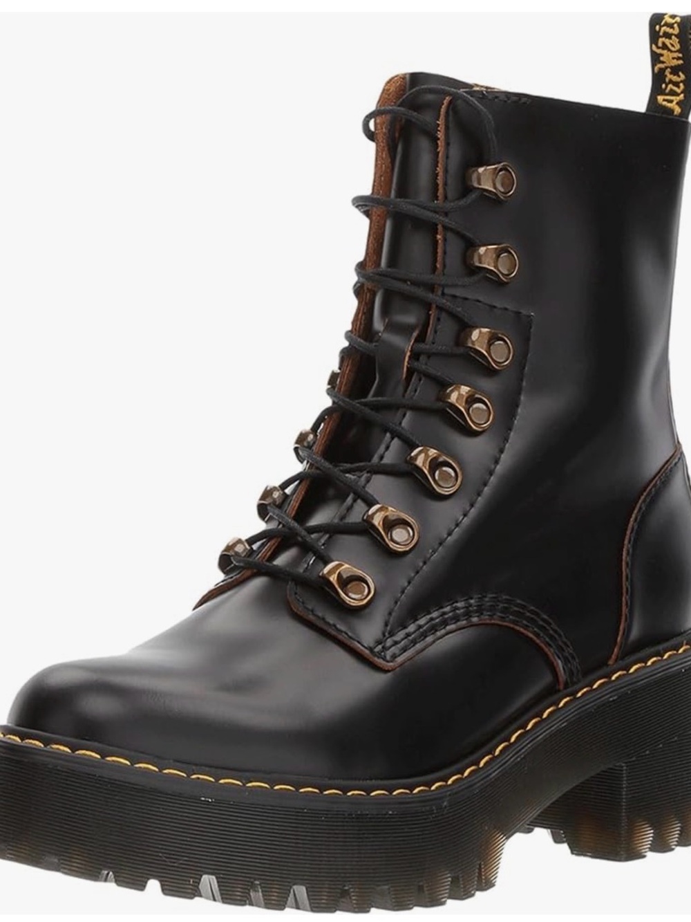 Dr. Martens Black Lace-Up Platform Combat Boot with Bronze Hardware